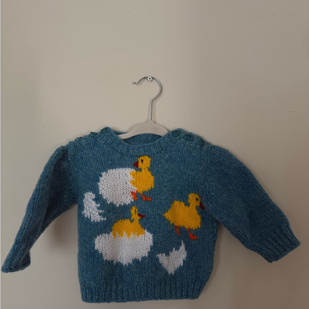 VINTAGE Handmade Blue Sweater with Duck Design